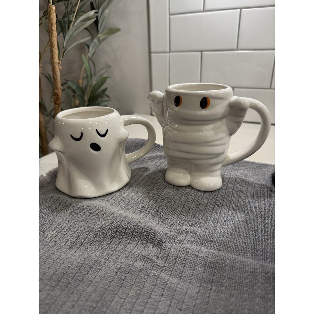 Spritz Halloween Mug Set of 2 Mummy and Ghost Ceramic Cups